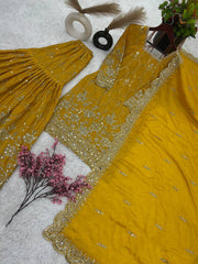 Shining Gorgeous Sequence Work Yellow Color Silk Sharara Suit Shining Gorgeous Sequence Work Yellow Color Silk Sharara Suit