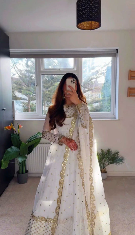Attractive Georgette White Color Long Gown