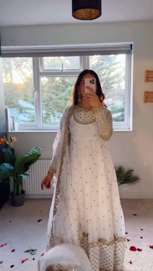 Attractive Georgette White Color Long Gown