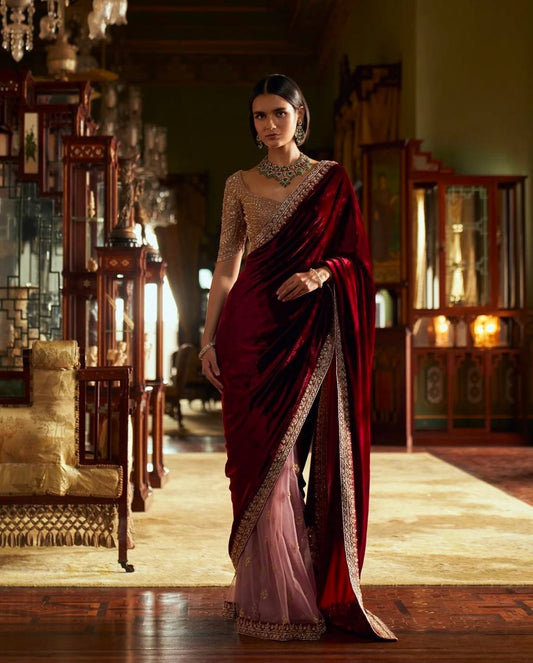 Gorgeous Thread Dori Work Maroon Color Saree