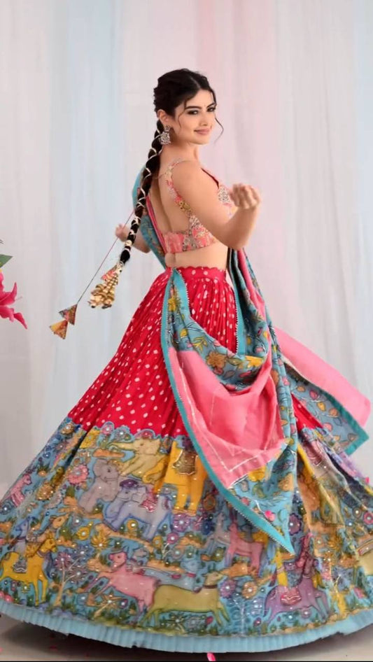 Outstanding Kalamkari Print Red Multi Color Lehenga Choli