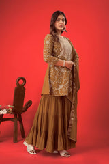 Demanding Georgette Embroidery Work Brown Color Sharara Suit Demanding Georgette Embroidery Work Brown Color Sharara Suit