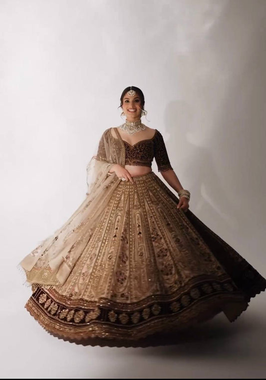 Luxuriant Beige Color Kasturi Silk Lehenga Choli