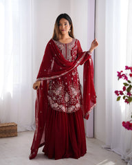 Fantastic Georgette Red Color Sharara Suit Fantastic Georgette Red Color Sharara Suit