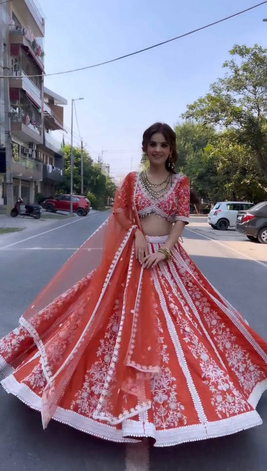 Adorable Mulmul Silk Orange Color Lehenga Choli