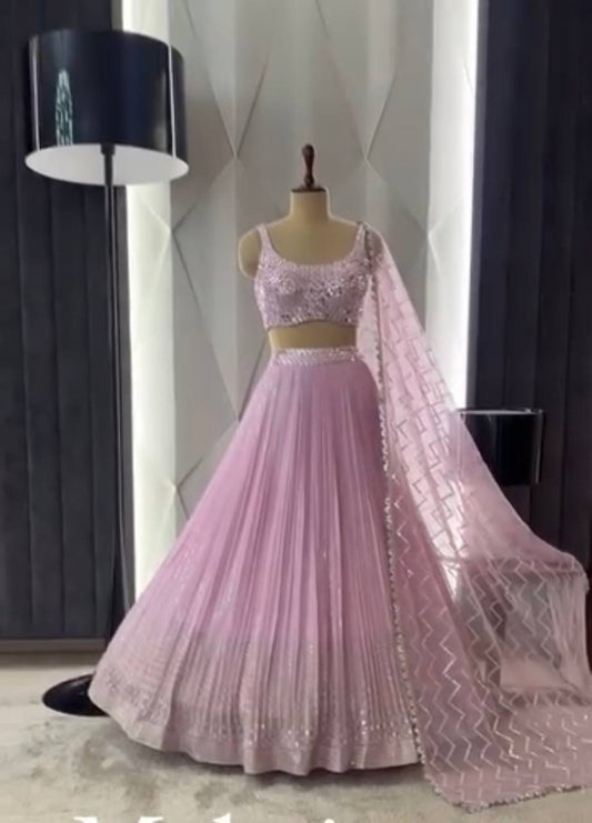 Designer Real Mirror Hand Work Pink Color Lehenga Choli