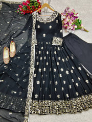 Beautiful Georgette Sequence Work Black Color Gown Beautiful Georgette Sequence Work Black Color Gown