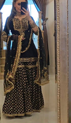 Occasion Wear Georgette Black Color Sharara Suit Occasion Wear Georgette Black Color Sharara Suit
