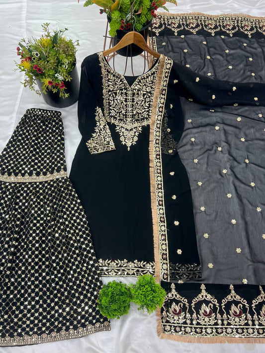 Occasion Wear Georgette Black Color Sharara Suit
