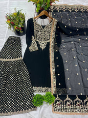 Occasion Wear Georgette Black Color Sharara Suit Occasion Wear Georgette Black Color Sharara Suit