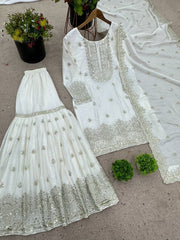 Flattering Chinnon Silk White Color Sharara Suit Flattering Chinnon Silk White Color Sharara Suit