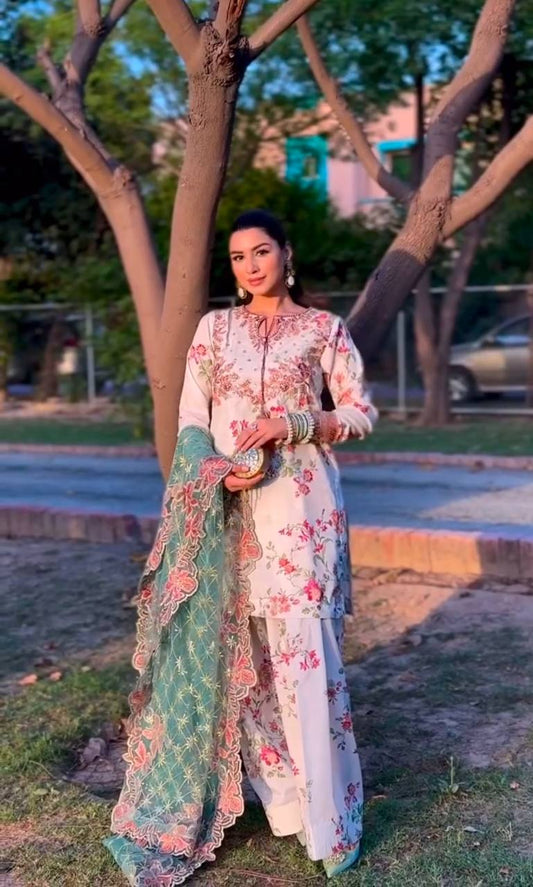 Delightful Modal Silk White Color Palazzo Suit