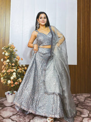 Awesome Sequence Work Silver Color Lehenga Choli Awesome Sequence Work Silver Color Lehenga Choli