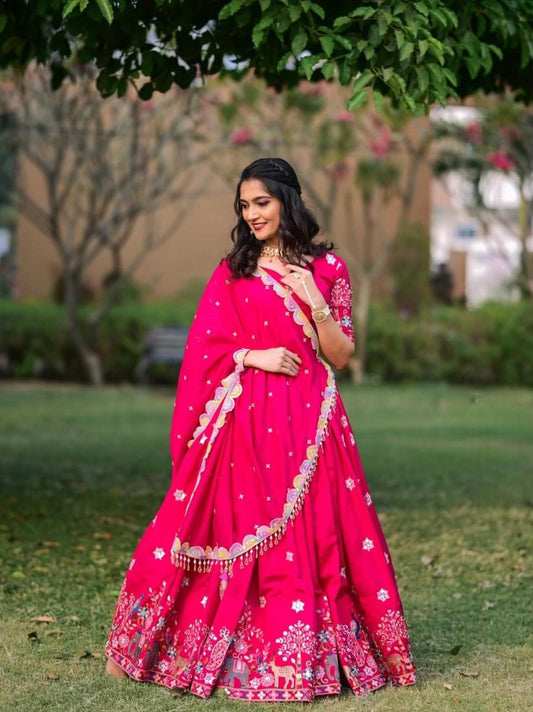 Wonderful Chinon Pink Color Sequence Work Lehenga Choli
