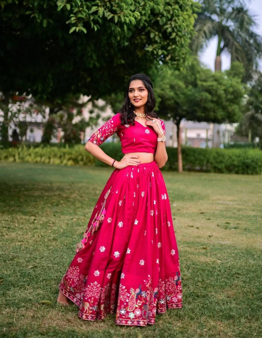 Wonderful Chinon Pink Color Sequence Work Lehenga Choli