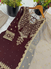 Precious Embroidery Sequence Work Maroon Color Sharara Suit Precious Embroidery Sequence Work Maroon Color Sharara Suit