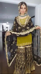 Exclusive Embroidery Work Perrot Color Sharara Suit Exclusive Embroidery Work Perrot Color Sharara Suit