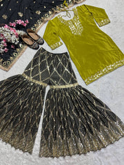 Exclusive Embroidery Work Perrot Color Sharara Suit Exclusive Embroidery Work Perrot Color Sharara Suit