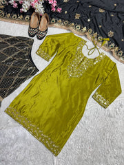 Exclusive Embroidery Work Perrot Color Sharara Suit Exclusive Embroidery Work Perrot Color Sharara Suit