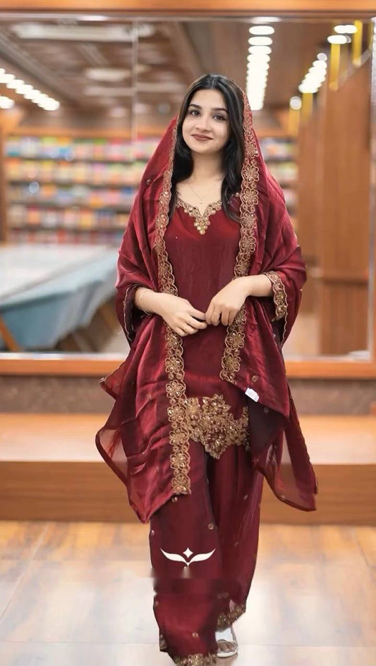 Elegant Jimmy Choo Silk Maroon Color Salwar Suit