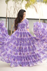 Exclusive Georgette V Neck Purple Color Gown Exclusive Georgette V Neck Purple Color Gown
