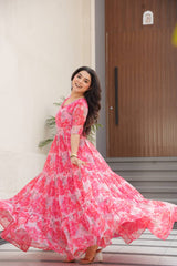 Exclusive Georgette V Neck Peach Color Gown Exclusive Georgette V Neck Peach Color Gown