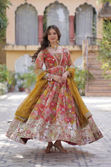 Attractive Digital Printed Red Multicolor Gown Attractive Digital Printed Red Multicolor Gown