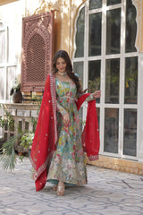 Attractive Digital Printed Sky Blue Multicolor Gown Attractive Digital Printed Sky Blue Multicolor Gown