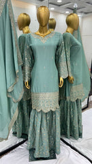 Awesome Embroidery Work Rama Color Sharara Suit Awesome Embroidery Work Rama Color Sharara Suit