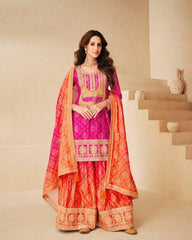 Exclusive Chinon Silk Pink Color Sharara Suit Exclusive Chinon Silk Pink Color Sharara Suit