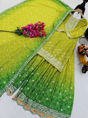 Exclusive Chinon Silk Green Color Sharara Suit Exclusive Chinon Silk Green Color Sharara Suit