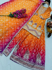 Exclusive Chinon Silk Mustard Color Sharara Suit Exclusive Chinon Silk Mustard Color Sharara Suit