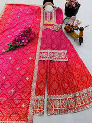 Exclusive Chinon Silk Pink Color Sharara Suit Exclusive Chinon Silk Pink Color Sharara Suit