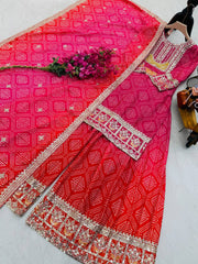 Exclusive Chinon Silk Pink Color Sharara Suit Exclusive Chinon Silk Pink Color Sharara Suit
