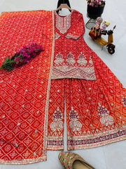 Exclusive Chinon Silk Red Color Sharara Suit Exclusive Chinon Silk Red Color Sharara Suit