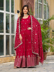 Adorable Vichitra Silk Red Color Gown Adorable Vichitra Silk Red Color Gown