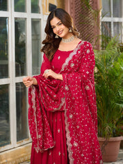 Adorable Vichitra Silk Red Color Gown Adorable Vichitra Silk Red Color Gown
