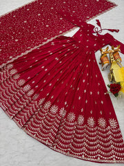 Adorable Vichitra Silk Red Color Gown Adorable Vichitra Silk Red Color Gown