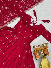 Adorable Vichitra Silk Red Color Gown Adorable Vichitra Silk Red Color Gown