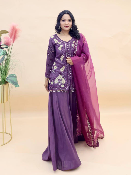 Demanding Simar Silk Purple Color Palazzo Suit