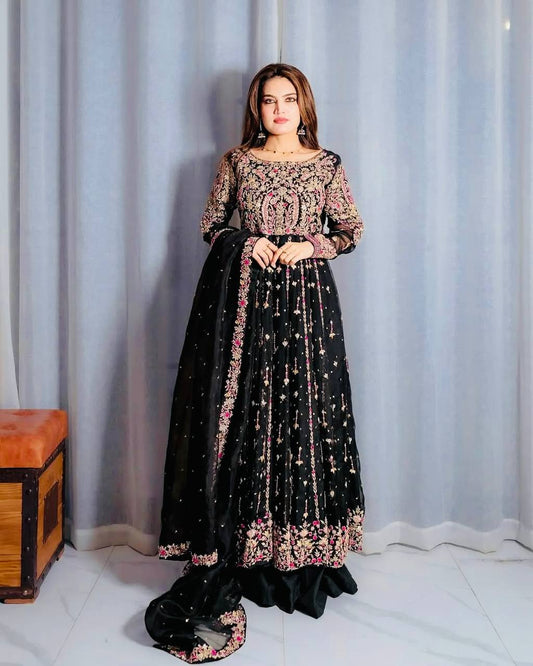 Designer Heavy Black Color Palazzo Suit