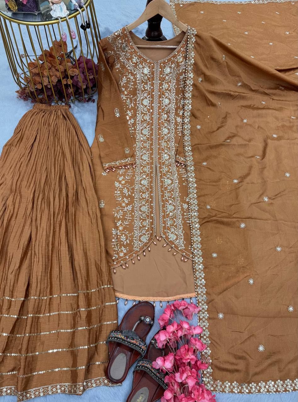 Superhit Chinon Silk Brown Color Sharara Suit