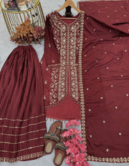 Superhit Chinon Silk Maroon Color Sharara Suit Superhit Chinon Silk Maroon Color Sharara Suit
