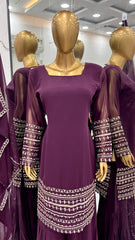 Delightful Embroidery Work Wine Color Sharara Suit Delightful Embroidery Work Wine Color Sharara Suit