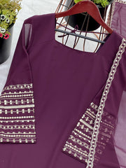 Delightful Embroidery Work Wine Color Sharara Suit Delightful Embroidery Work Wine Color Sharara Suit