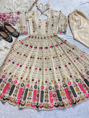 Wonderful Silk Cream Color Anarkali Gown Wonderful Silk Cream Color Anarkali Gown