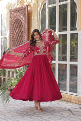 Wonderful Embroidered Work Pink Color Gown With Heavy Dupatta Wonderful Embroidered Work Pink Color Gown With Heavy Dupatta