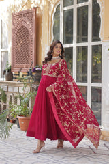 Wonderful Embroidered Work Pink Color Gown With Heavy Dupatta Wonderful Embroidered Work Pink Color Gown With Heavy Dupatta