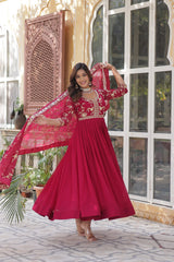 Wonderful Embroidered Work Pink Color Gown With Heavy Dupatta Wonderful Embroidered Work Pink Color Gown With Heavy Dupatta