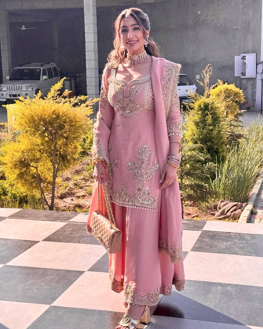 Fantastic Heavy Pink Color Sharara Suit